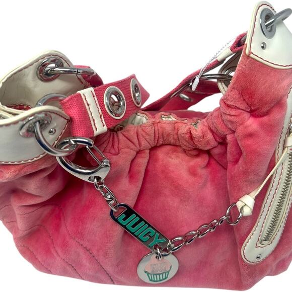 Juicy Couture Pink Suede Shoulder Bag with Charm – Vintage Y2K Logo Purse - Picture 12 of 13